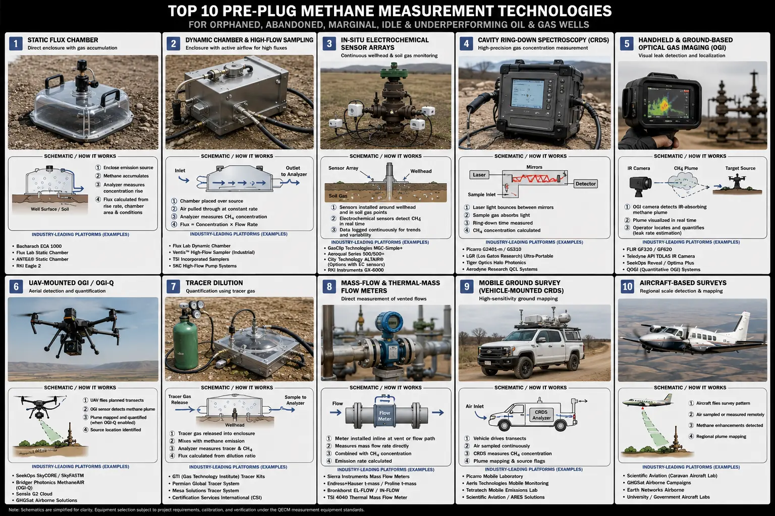 Comparison chart of methane measurement technologies.